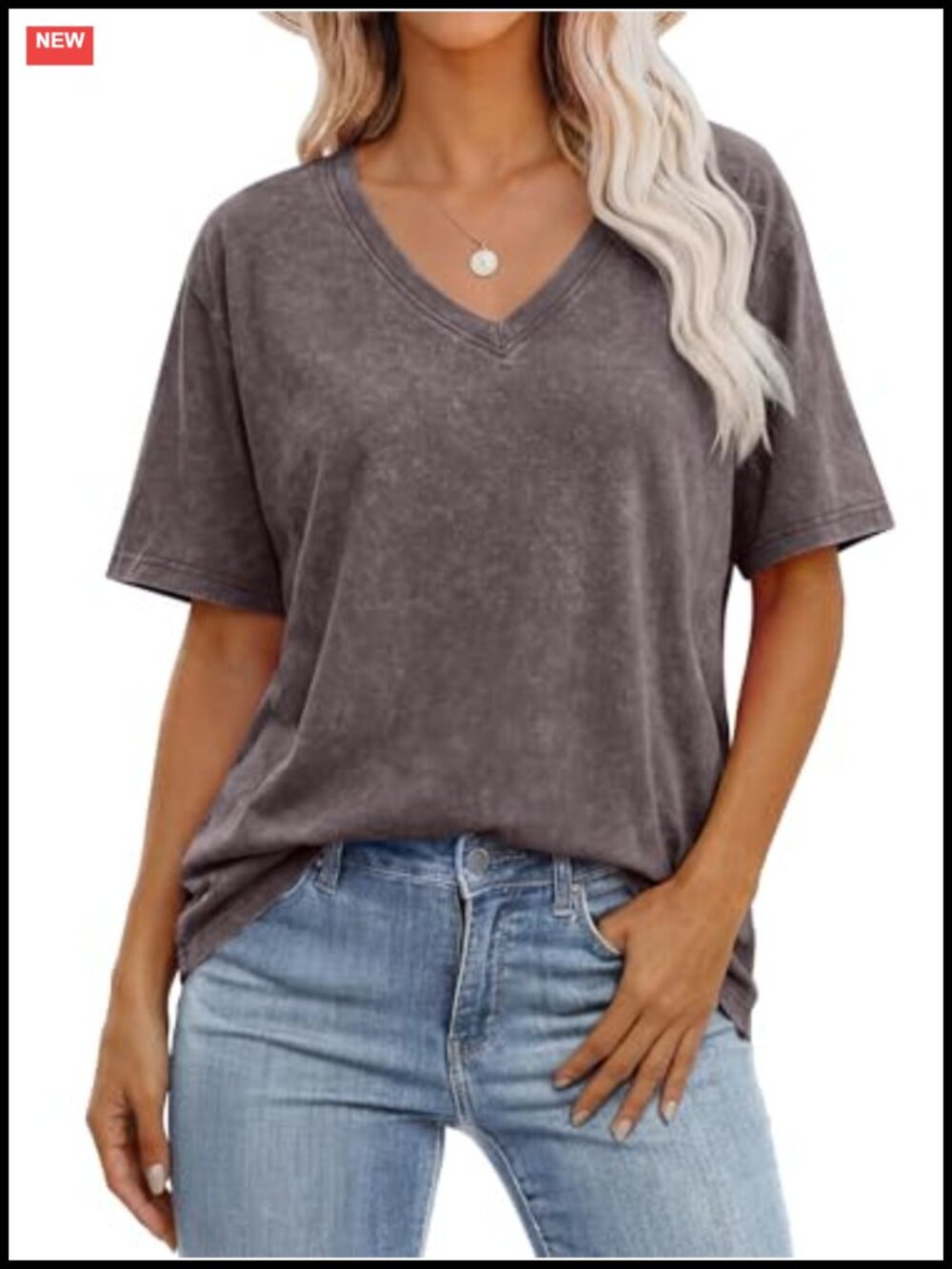 Oversized Acid Washed V-Neck T-Shirt Short Sleeve Vintage Top